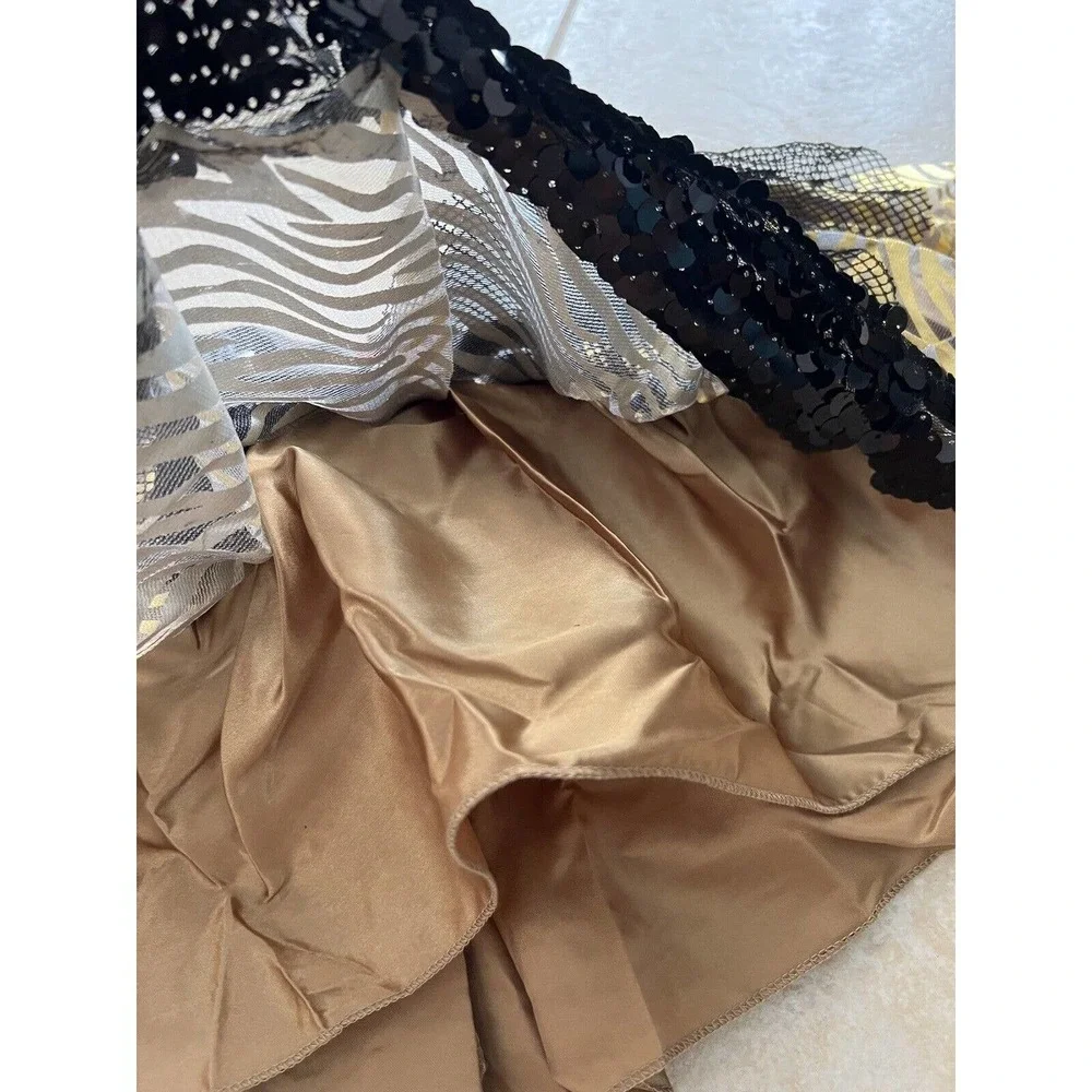 Girl’s Monster High Metallic Gold & Black Skirt Tutu Elastic Waist Sequins Mesh